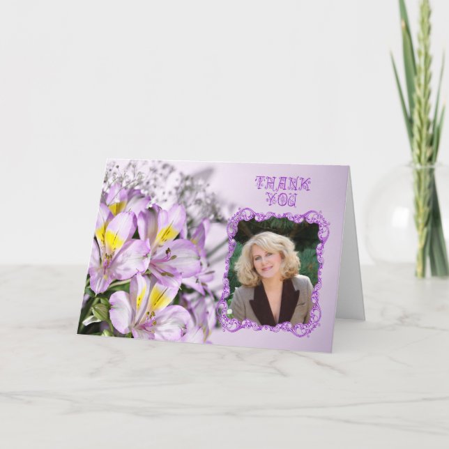 Cartão De Agradecimento Obrigado fotográfico de lírios alstromeria (Frente)