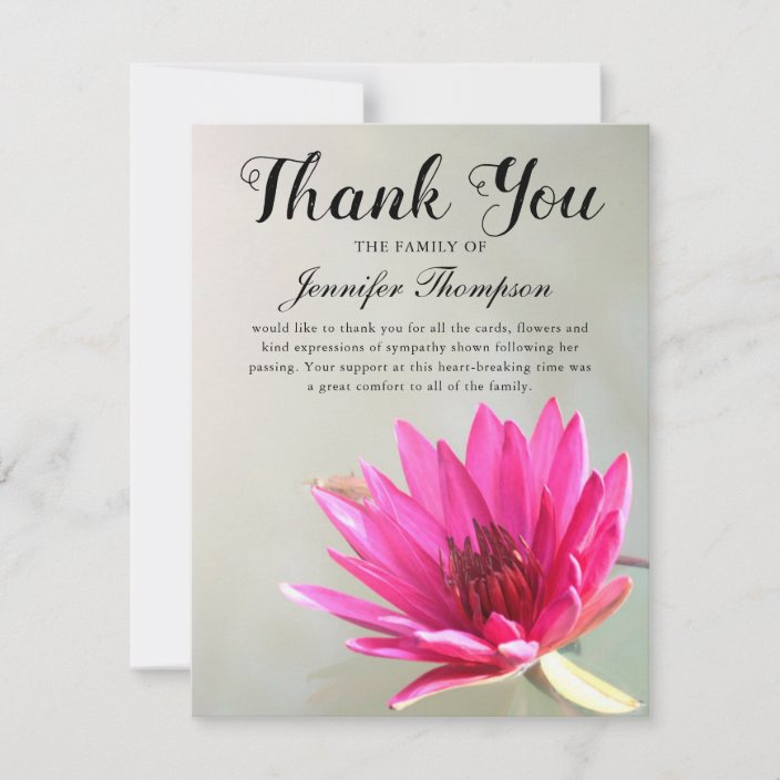 Cartão De Agradecimento Obrigado fúnebre você falecimento cor-de-rosa