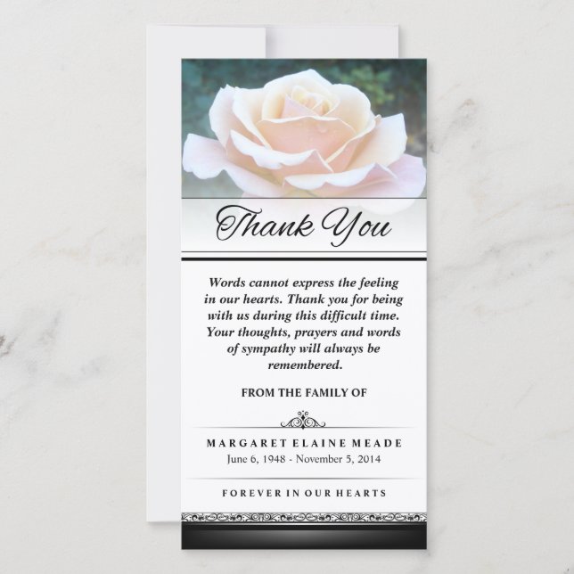 Cartão De Agradecimento Obrigado Funeral Palavras De Rosa Branca Não Podem (Frente)