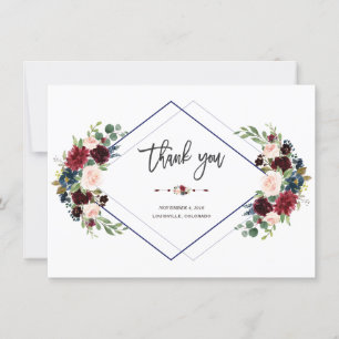 Cartão De Agradecimento Obrigado Geométrico Merlot Navy Floral Casamento