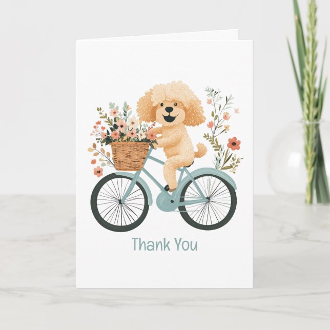 Cartão De Agradecimento Obrigado Goldendoodle Dog Biking Flowers (Frente)