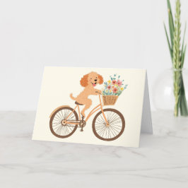 Cartão De Agradecimento Obrigado Goldendoodle Dog Biking Flowers