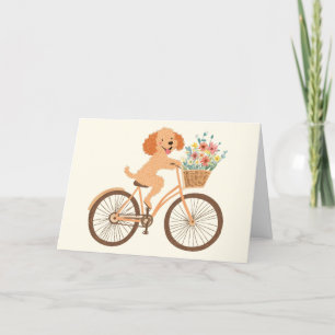 Cartão De Agradecimento Obrigado Goldendoodle Dog Biking Flowers