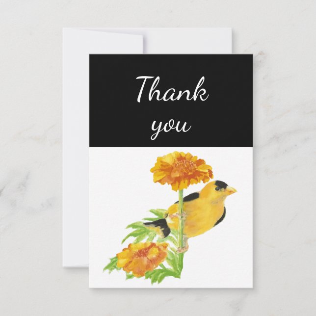 Cartão De Agradecimento Obrigado Goldfinch Garden Bird Watercolor (Frente)