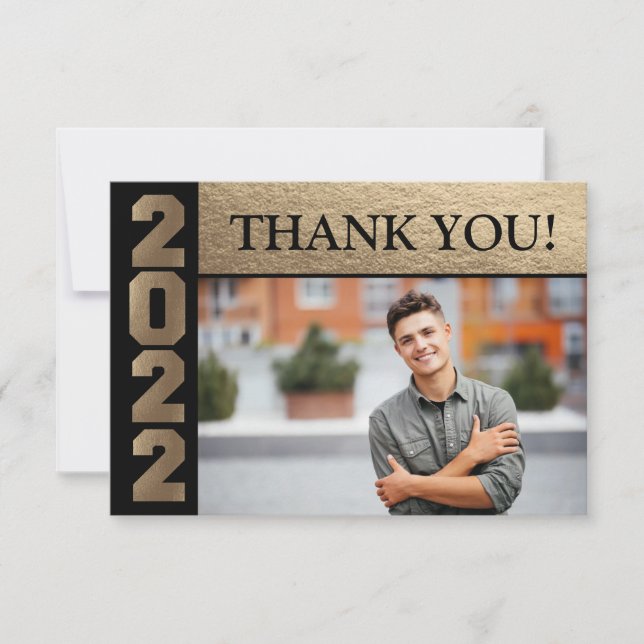 Cartão De Agradecimento Obrigado Graduação Classe 2022 Preto Dourado (Frente)