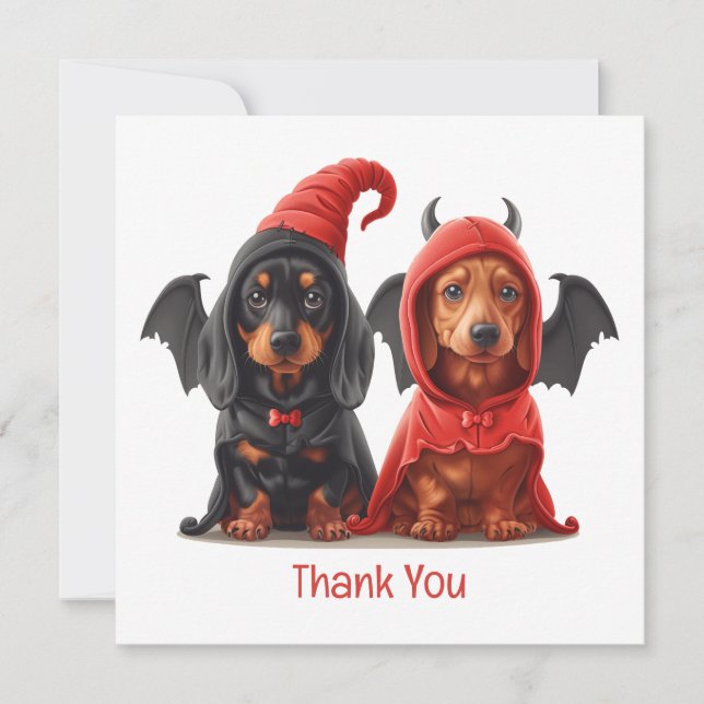 Cartão De Agradecimento Obrigado Halloween Dachshund Dogs Devil Bat (Frente)