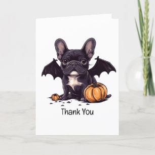 Cartão De Agradecimento Obrigado Halloween Francês Bat Pumpkins