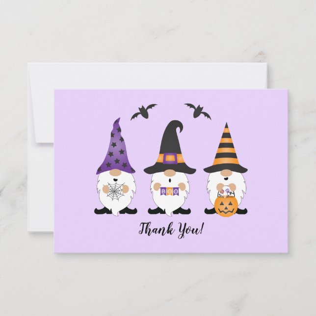 Cartão De Agradecimento Obrigado Halloween Gnomos Purple Orange (Frente)