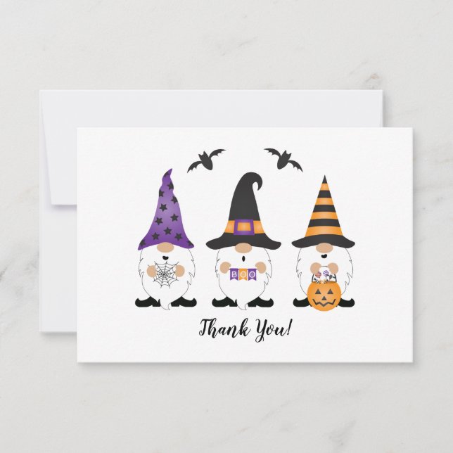 Cartão De Agradecimento Obrigado Halloween Gnomos Purple Orange (Frente)
