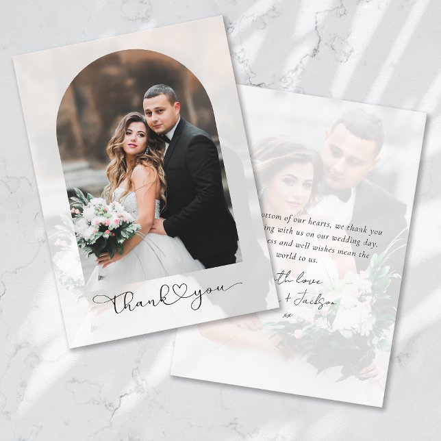 Cartão De Agradecimento Obrigado Heart Script Photo Arch Wedding (Criador carregado)