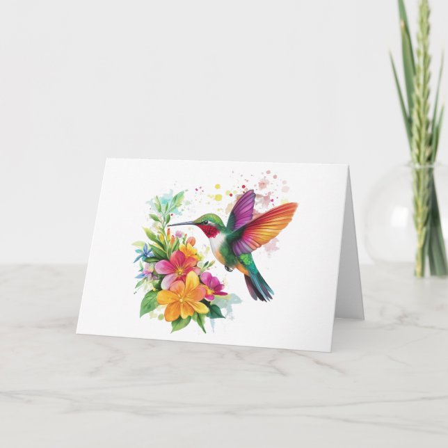 Cartão De Agradecimento Obrigado, Hummingbird Tropical Flowers. (Frente)