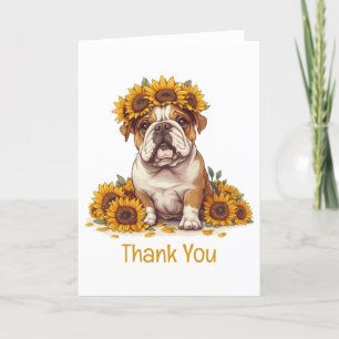 Cartão De Agradecimento Obrigado Inglês Buldogue Sunflower Crown