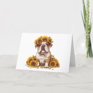 Cartão De Agradecimento Obrigado Inglês Buldogue Sunflower Crown
