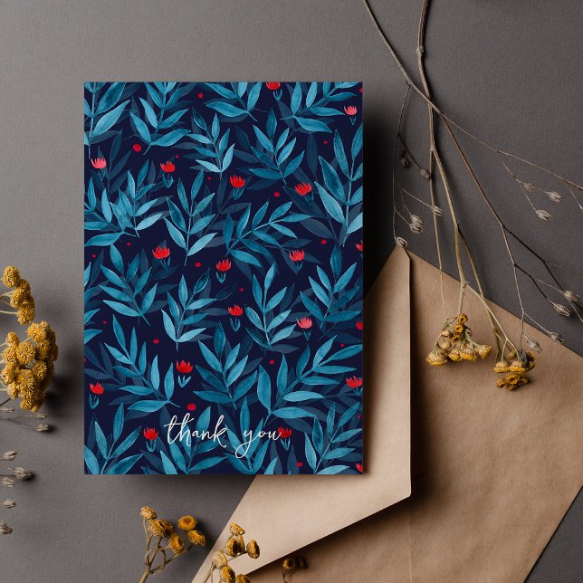 Cartão De Agradecimento Obrigado Jardim Noturno Watercolor - turquesa (Criador carregado)