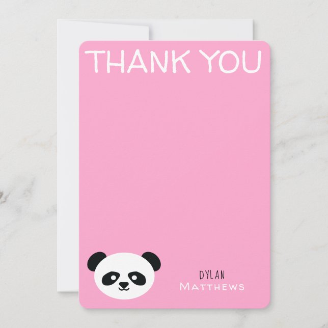 Cartão De Agradecimento Obrigado Kawaii Panda Bear Personalizado Rosa (Frente)