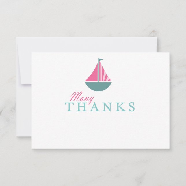 Cartão De Agradecimento Obrigado liso do chá de fraldas náutico da menina (Frente)