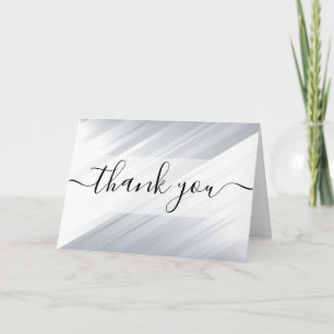 Cartão De Agradecimento Obrigado Listras Diagonais Branco Prata Personaliz