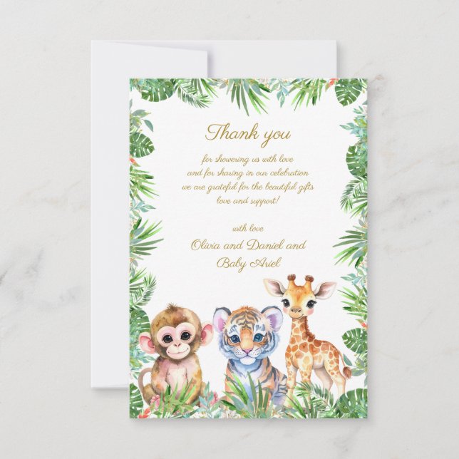 Cartão De Agradecimento Obrigado macaco tigre e girafa bebê personalizado (Frente)