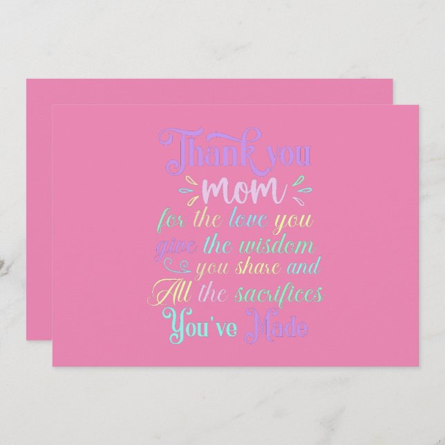 Cartão De Agradecimento Obrigado Mãe... (Frente/Verso)