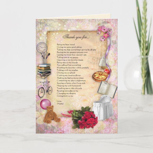 Cartão De Agradecimento Obrigado, mãe (personalizável) (Frente)