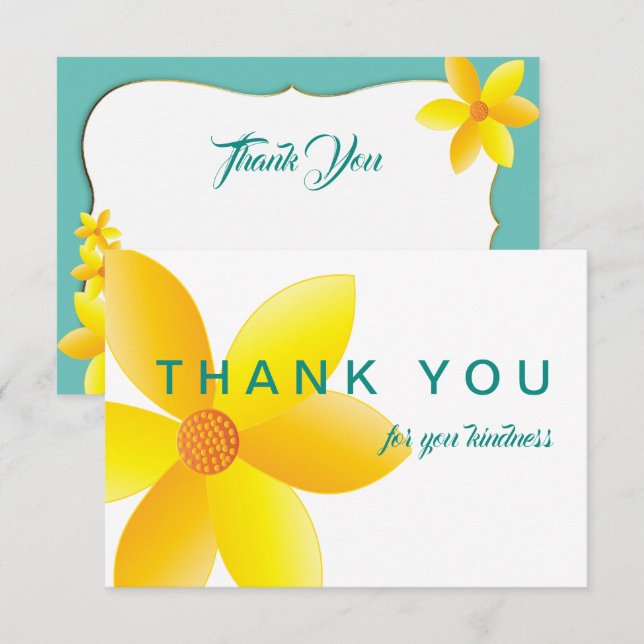 Cartão De Agradecimento Obrigado margaridas amarelas Aqua Blue (Frente/Verso)