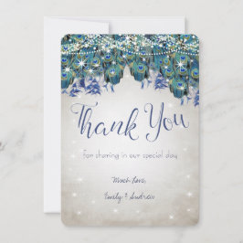 Cartão De Agradecimento Obrigado Marinho de Luxe Aqua Silver Casamento.