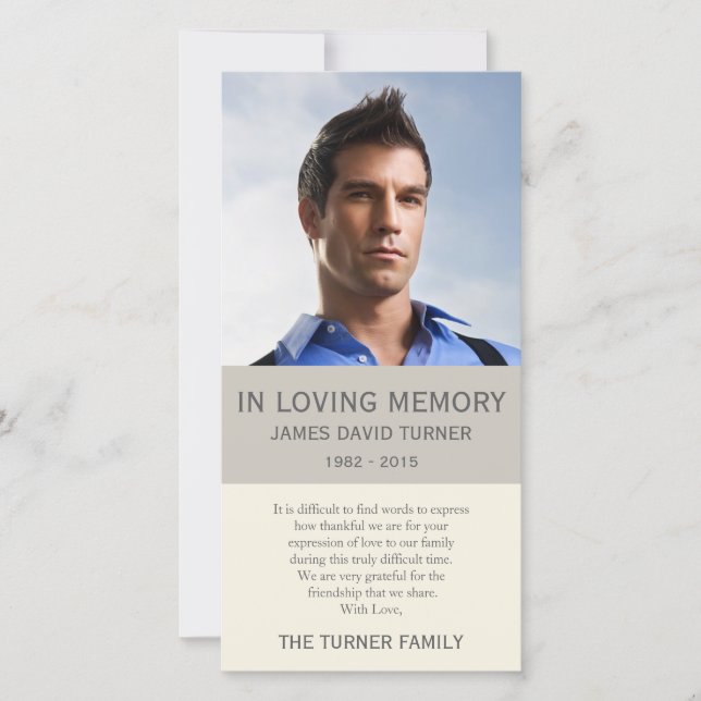 Cartão De Agradecimento Obrigado memorável personalizado da simpatia da (Frente)