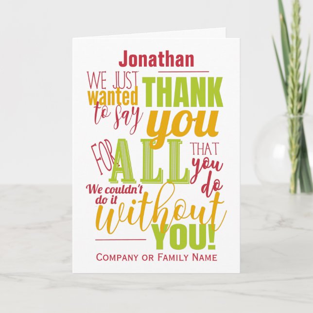 Cartão De Agradecimento Obrigado Mensagem de Obrigados de Tipografia de Ap (Frente)