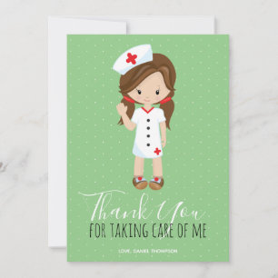 Cartão De Agradecimento Obrigado Mint Green Script Brown Hair Nurse