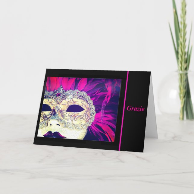 Cartão De Agradecimento Obrigado Misteriosa Máscara Veneziana (Frente)