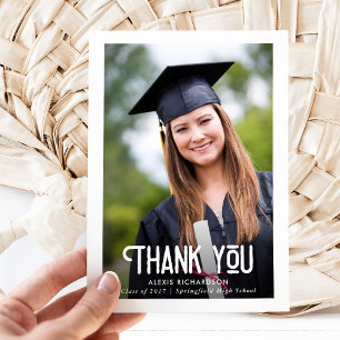Cartão De Agradecimento Obrigado moderno da foto da graduação do branco