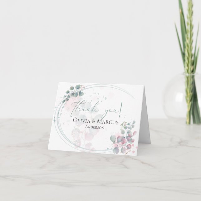 Cartão De Agradecimento Obrigado | Moderno Folhagem de Eucalipto em Aquare (Frente)