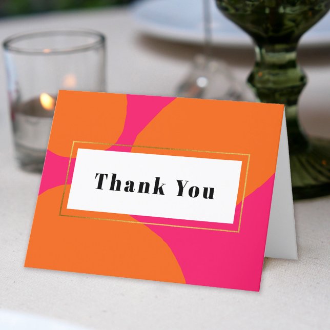 Cartão De Agradecimento Obrigado Moderno Rosa e Laranja (An inside text template is included to personalize with your thank you text.)