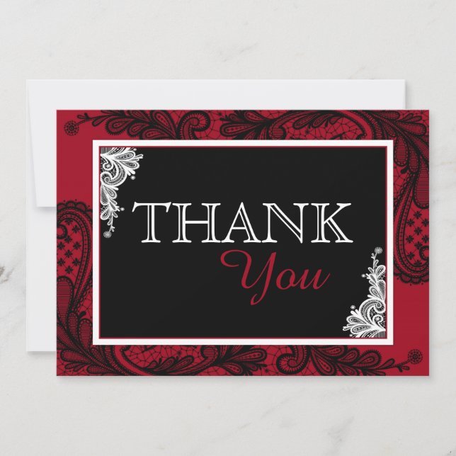 Cartão De Agradecimento Obrigado moderno vermelho do gótico do laço preto (Frente)