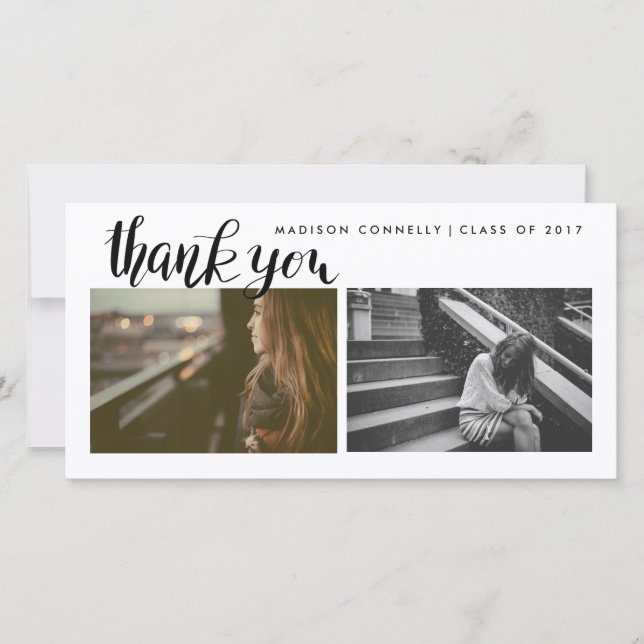 Cartão De Agradecimento Obrigado moderno você foto graduada escrita à mão (Frente)