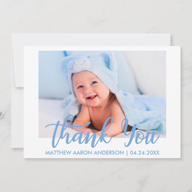Cartão De Agradecimento Obrigado moderno você listras azuis do bebé novo (Frente)