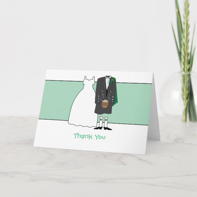 Cartão De Agradecimento Obrigado, Noiva e noivo escoceses (Frente)