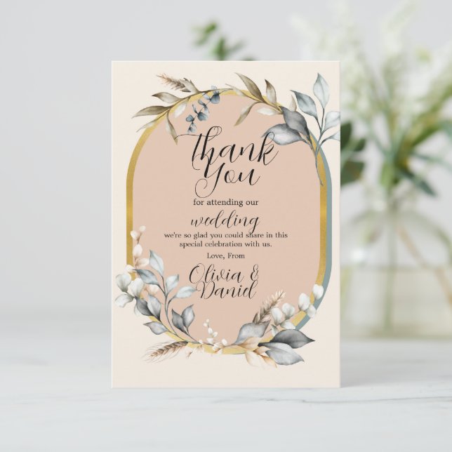 Cartão De Agradecimento Obrigado Noivado De Casamento Algodão Neutrais (Em pé/Frente)