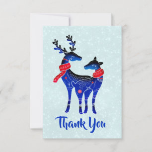 Cartão De Agradecimento Obrigado nórdico azul dos pares da rena do Natal