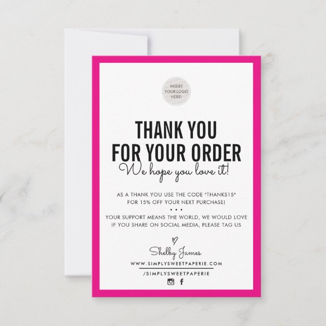 Cartão De Agradecimento OBRIGADO NOS NEGÓCIOS moderno pedido inserir rosa  (Frente)