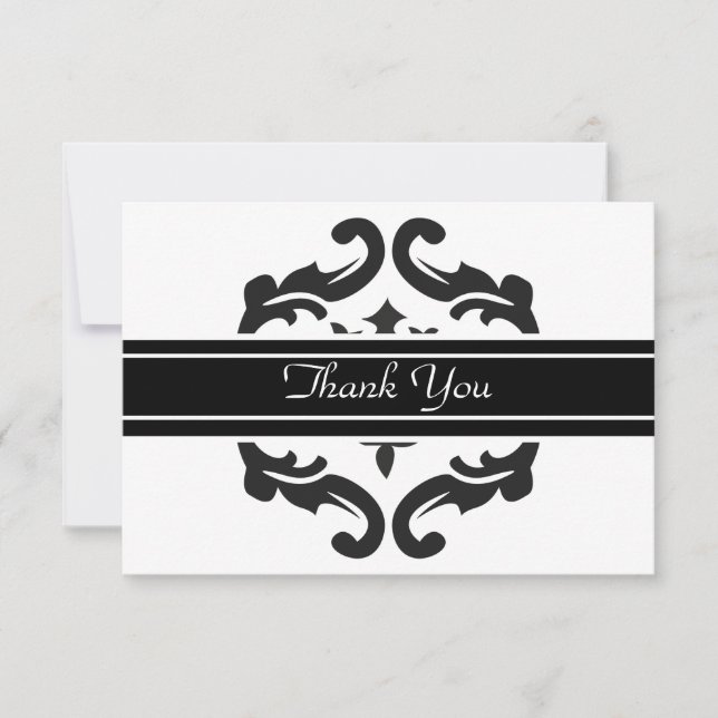 Cartão De Agradecimento Obrigado Notelets em Na moda Black & White Damask (Frente)