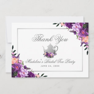 Cartão De Agradecimento Obrigado nupcial floral roxo do tea party você P