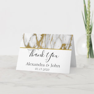 Cartão De Agradecimento Obrigado o mármore elegante branco e Dourado