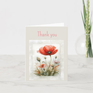 Cartão De Agradecimento Obrigado Obrigados Vazios Red Poppy Garden Flower