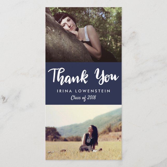 Cartão De Agradecimento Obrigado ocasional da foto do formando dois você (Frente)
