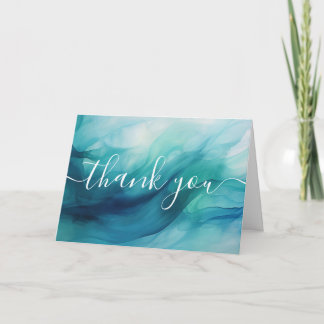 Cartão De Agradecimento Obrigado Ondas de Aquarela Azul Teal Personalizada
