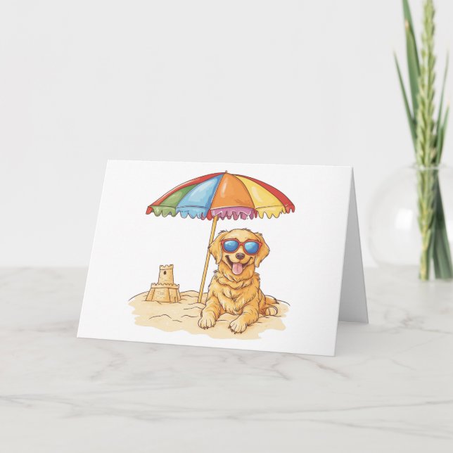 Cartão De Agradecimento Obrigado Ouro Retriever Beach Dog (Frente)