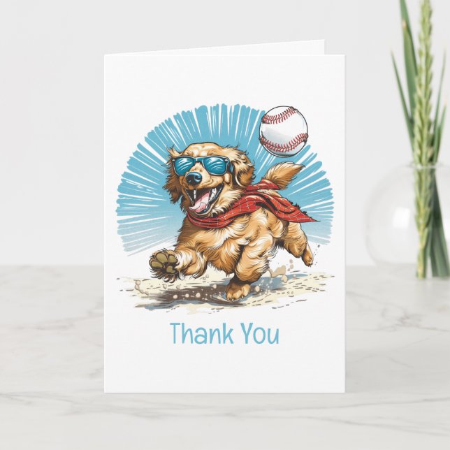 Cartão De Agradecimento Obrigado Ouro Retriever Jogando Baseball (Frente)