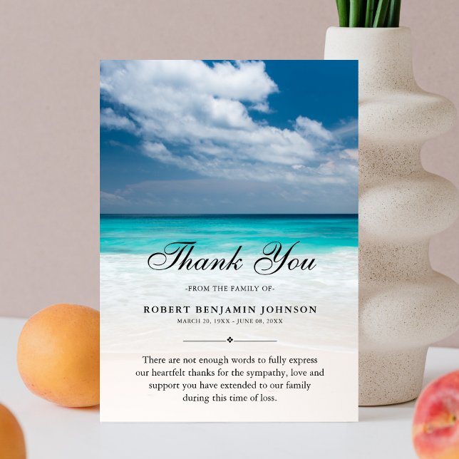 Cartão De Agradecimento Obrigado Palavra De Simpatia Fotográfica Funeral D (Beach Sympathy Thank You Card)