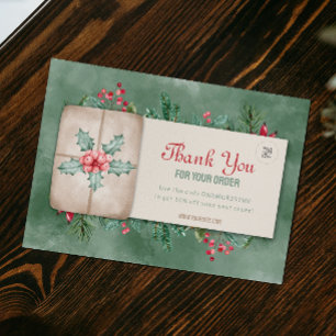 Cartão De Agradecimento Obrigado para o pedido Vintage Retro Green Christm